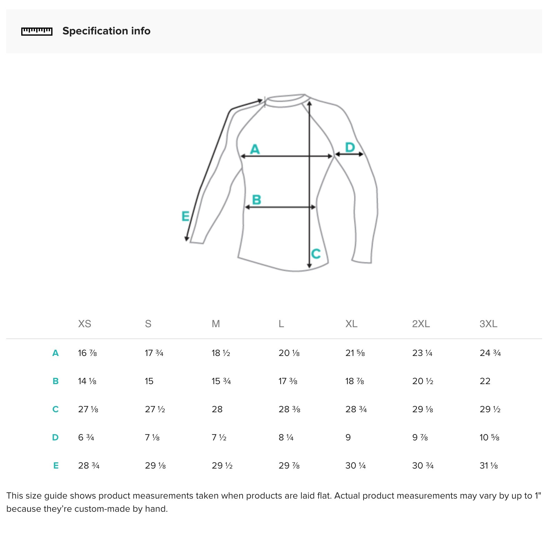 rash guard size chart