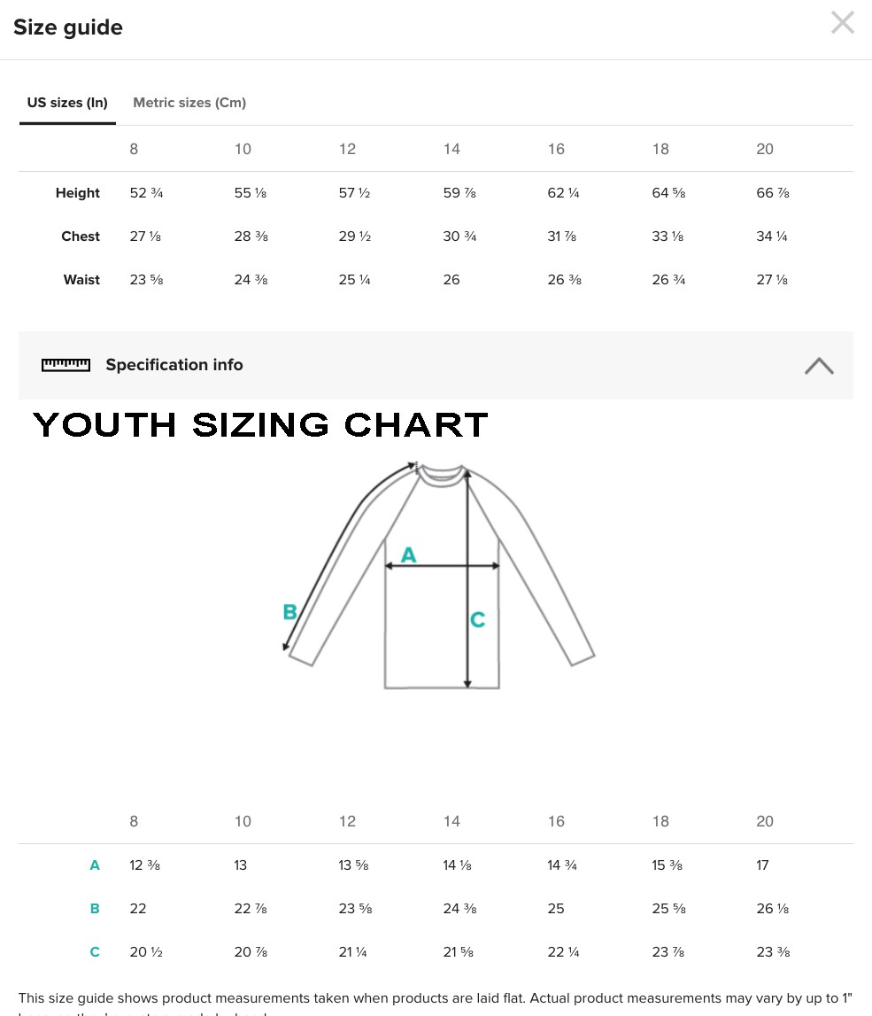 Grizzly Size Chart