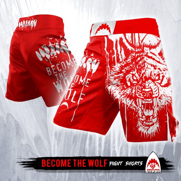 Become the Wolf Red Fight Shorts